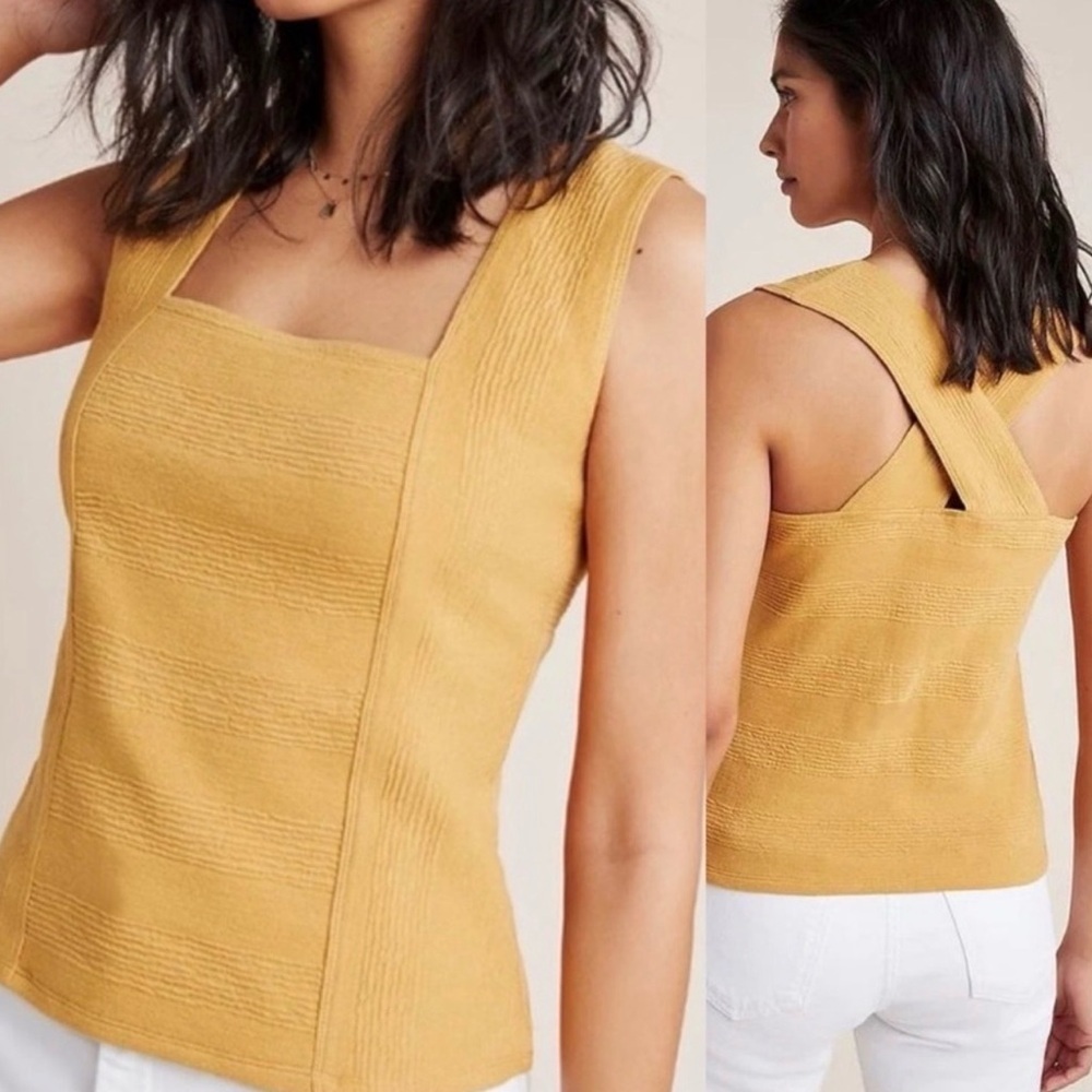 Maeve By Anthropologie Yellow Square Neck Tank Top - Size XL